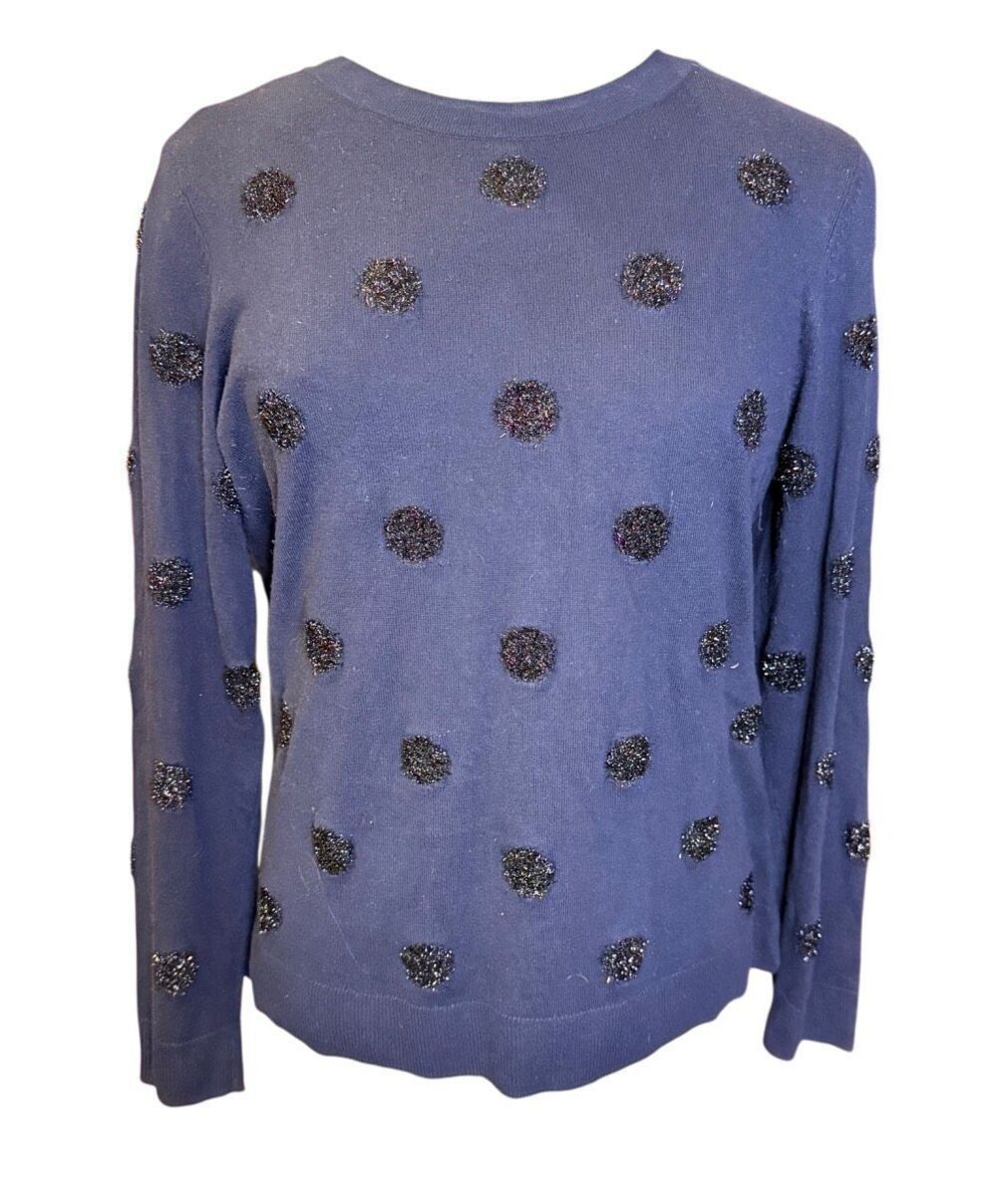 Talbots Tinsel Dot Sweater Navy Blue Medium Holidays Office Party